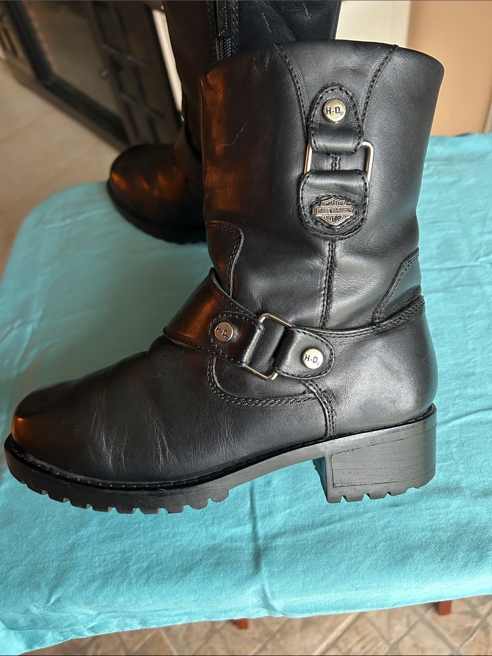 Harley-Davidson Women's Black Leather Mid-Calf Harness Boots